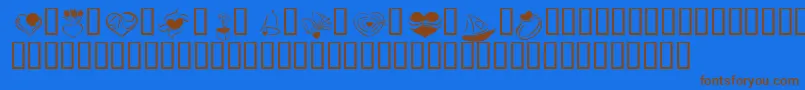 フォントKR Cuori Divertenti 2 – 茶色の文字が青い背景にあります。