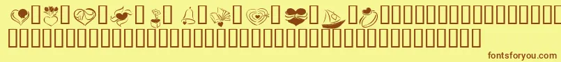 KR Cuori Divertenti 2-Schriftart – Braune Schriften auf gelbem Hintergrund