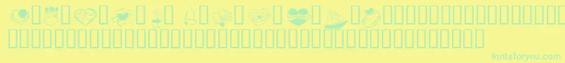 KR Cuori Divertenti 2-Schriftart – Grüne Schriften auf gelbem Hintergrund