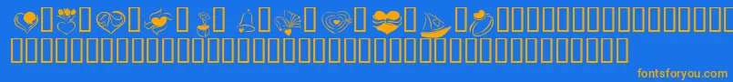 フォントKR Cuori Divertenti 2 – オレンジ色の文字が青い背景にあります。