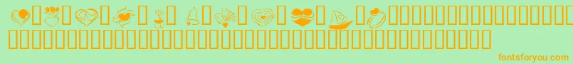 KR Cuori Divertenti 2-Schriftart – Orangefarbene Schriften auf grünem Hintergrund