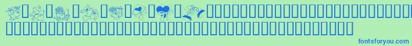 KR Cuori Divertenti 6-Schriftart – Blaue Schriften auf grünem Hintergrund