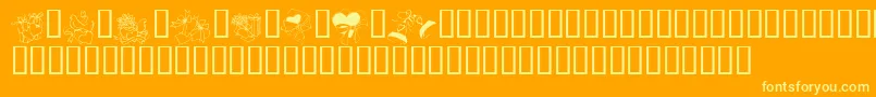 Weitere Informationen zur KR Cuori Divertenti 6-Schriftart KR Cuori Divertenti 6-Schriftart – Gelbe Schriften auf orangefarbenem Hintergrund