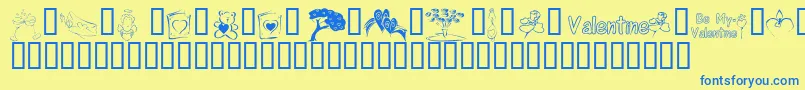 KR Cuori Divertenti 8-Schriftart – Blaue Schriften auf gelbem Hintergrund