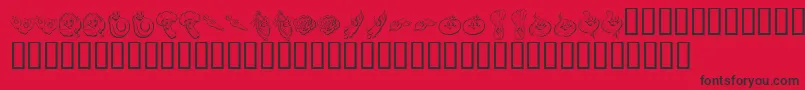 KR Happy Veggies-Schriftart – Schwarze Schriften auf rotem Hintergrund