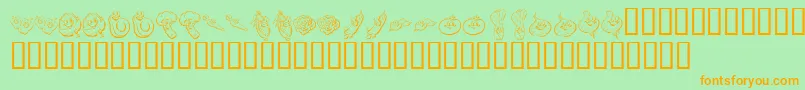 フォントKR Happy Veggies – オレンジの文字が緑の背景にあります。