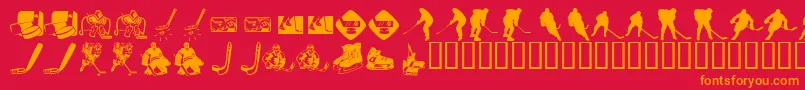 Czcionka KR Hockey Dings – pomarańczowe czcionki na czerwonym tle