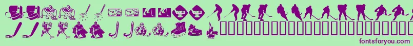 KR Hockey Dings-Schriftart – Violette Schriften auf grünem Hintergrund