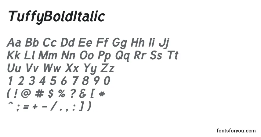 Schriftart TuffyBoldItalic – Alphabet, Zahlen, spezielle Symbole