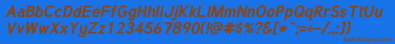 TuffyBoldItalic-Schriftart – Braune Schriften auf blauem Hintergrund