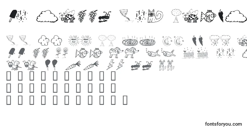 Schriftart KR Silly Art Dings – Alphabet, Zahlen, spezielle Symbole