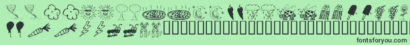 KR Silly Art Dings-Schriftart – Schwarze Schriften auf grünem Hintergrund