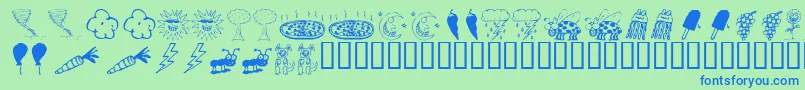 KR Silly Art Dings Font – Blue Fonts on Green Background