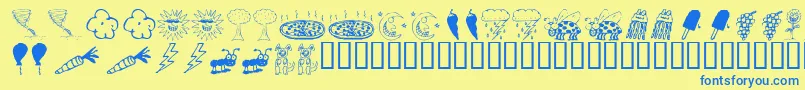 KR Silly Art Dings Font – Blue Fonts on Yellow Background