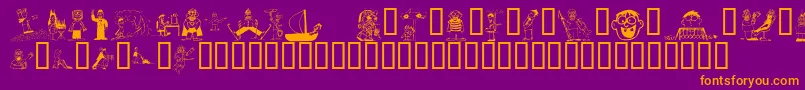 KR Silly Art People-Schriftart – Orangefarbene Schriften auf violettem Hintergrund