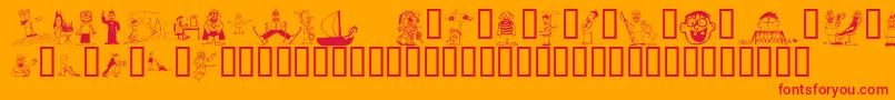 KR Silly Art People-Schriftart – Rote Schriften auf orangefarbenem Hintergrund