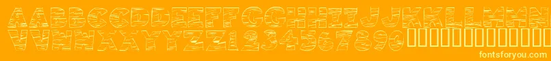 KR Tigrrr-Schriftart – Gelbe Schriften auf orangefarbenem Hintergrund