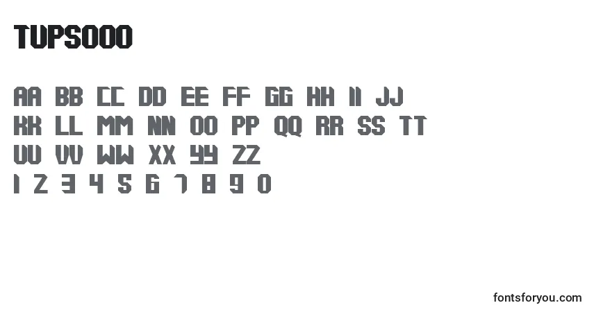 Czcionka Tups000 – alfabet, cyfry, specjalne znaki