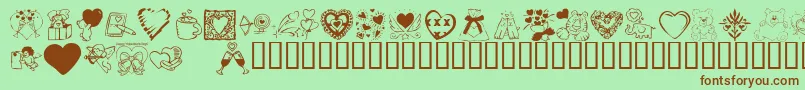 KR Valentine Dings 2002-Schriftart – Braune Schriften auf grünem Hintergrund