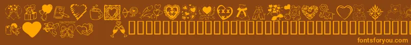 フォントKR Valentine Dings 2002 – オレンジ色の文字が茶色の背景にあります。