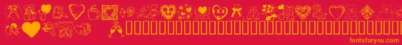 KR Valentine Dings 2002-Schriftart – Orangefarbene Schriften auf rotem Hintergrund