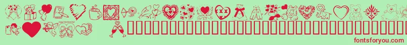 KR Valentine Dings 2002-Schriftart – Rote Schriften auf grünem Hintergrund