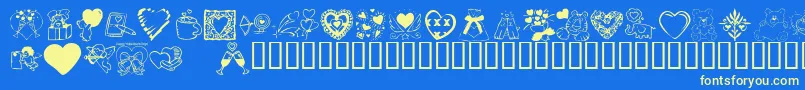 KR Valentine Dings 2002-fontti – keltaiset fontit sinisellä taustalla