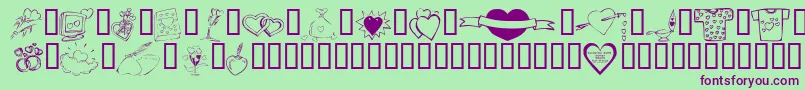 KR Valentines 2006 Ten Font – Purple Fonts on Green Background