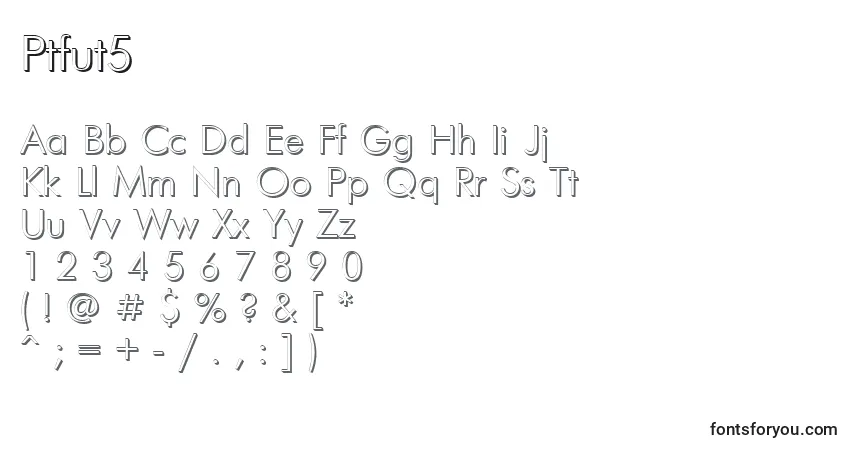 A fonte Ptfut5 – alfabeto, números, caracteres especiais