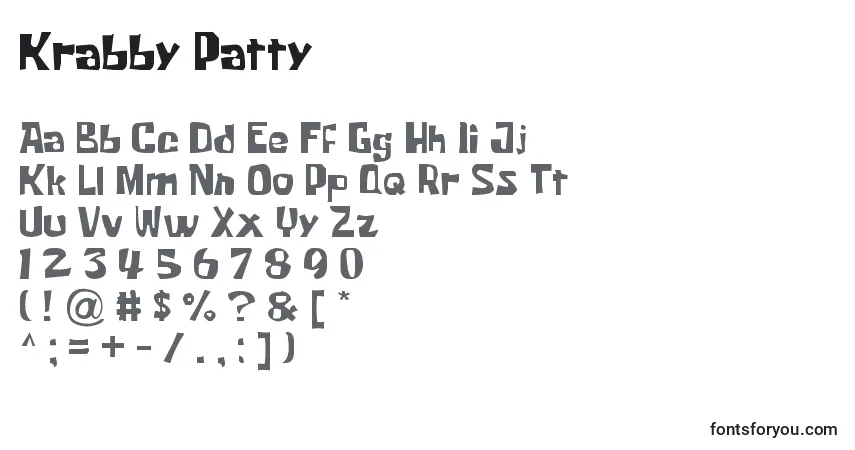 Schriftart Krabby Patty – Alphabet, Zahlen, spezielle Symbole