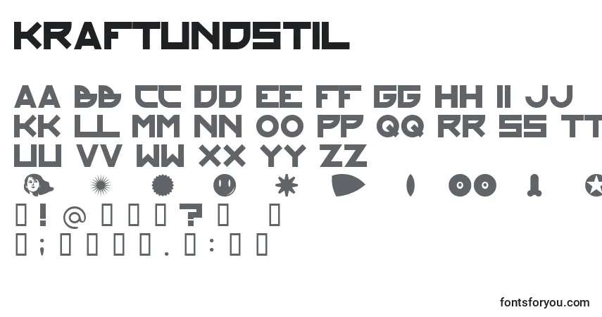 A fonte Kraftundstil (131976) – alfabeto, números, caracteres especiais