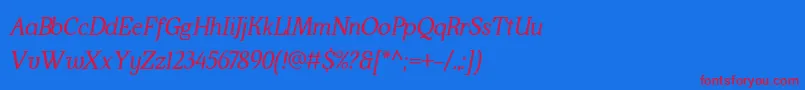 Kraskario italic-Schriftart – Rote Schriften auf blauem Hintergrund