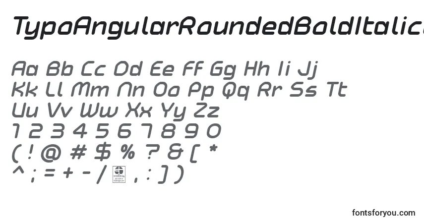 TypoAngularRoundedBoldItalicDemo-fontti – aakkoset, numerot, erikoismerkit