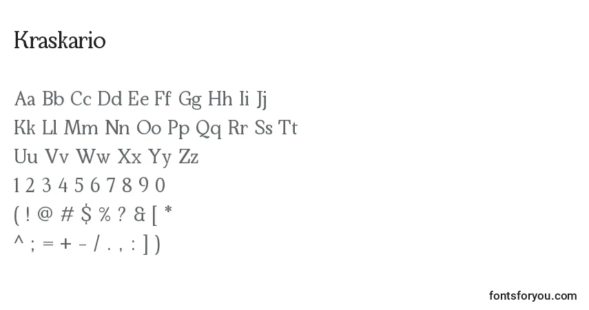 A fonte Kraskario (131980) – alfabeto, números, caracteres especiais