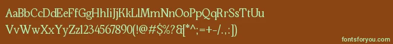 フォントKraskario – 緑色の文字が茶色の背景にあります。