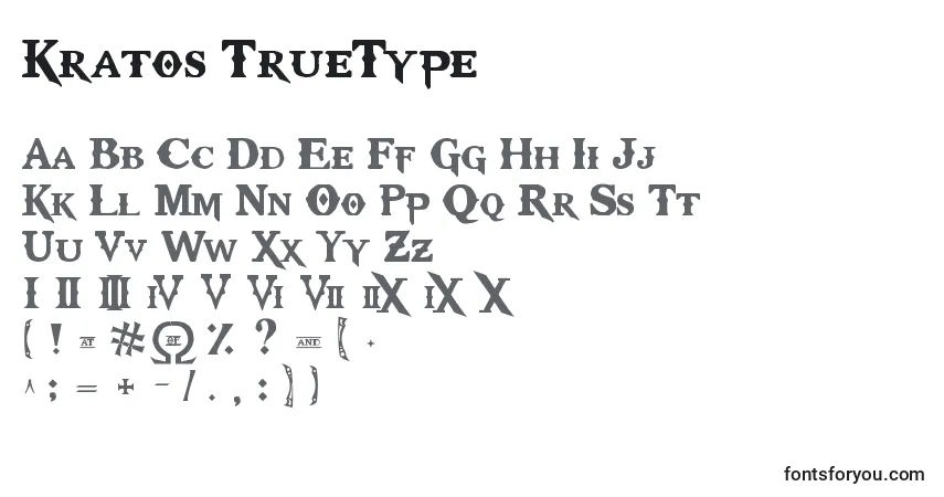 A fonte Kratos TrueType – alfabeto, números, caracteres especiais