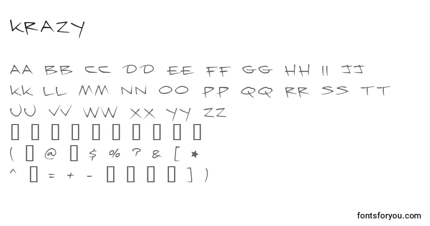 A fonte Krazy (131986) – alfabeto, números, caracteres especiais