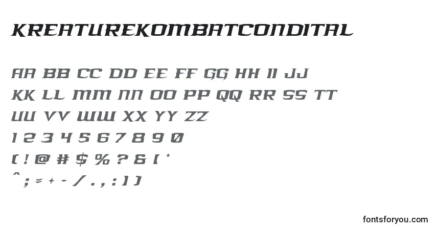 Czcionka Kreaturekombatcondital – alfabet, cyfry, specjalne znaki