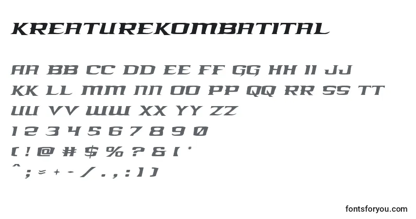 A fonte Kreaturekombatital – alfabeto, números, caracteres especiais
