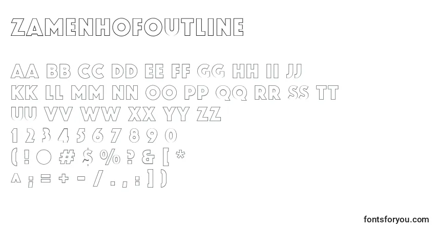 Czcionka ZamenhofOutline – alfabet, cyfry, specjalne znaki