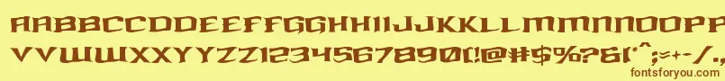 フォントkreaturekombatwarp – 茶色の文字が黄色の背景にあります。