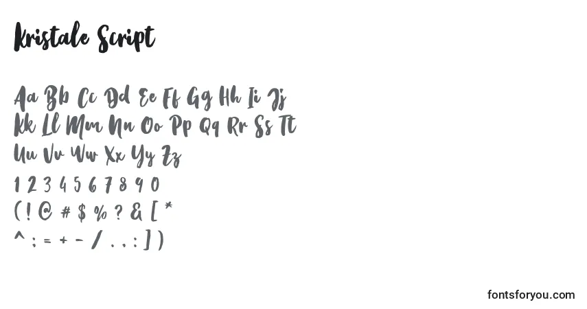 A fonte Kristale Script – alfabeto, números, caracteres especiais