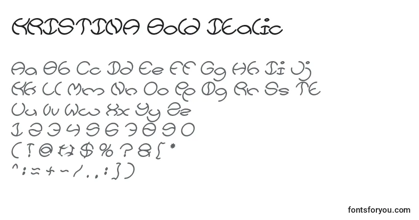 A fonte KRISTINA Bold Italic – alfabeto, números, caracteres especiais