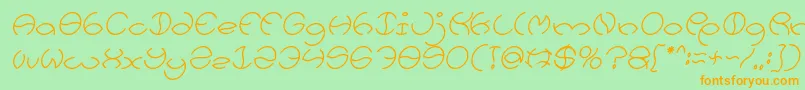 フォントKRISTINA Italic – オレンジの文字が緑の背景にあります。