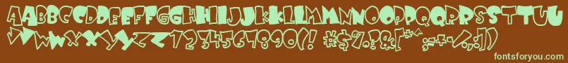 フォントKRUFFY   – 緑色の文字が茶色の背景にあります。
