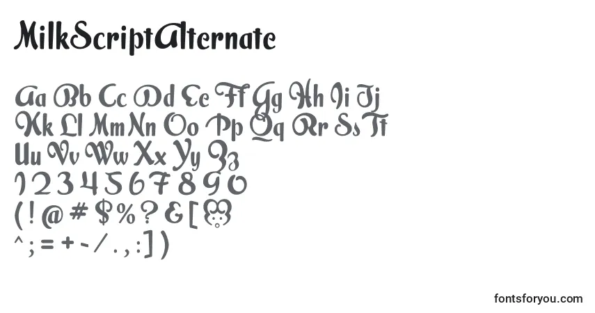 A fonte MilkScriptAlternate – alfabeto, números, caracteres especiais