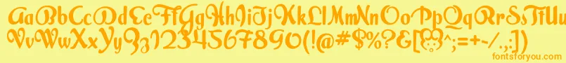 フォントMilkScriptAlternate – オレンジの文字が黄色の背景にあります。