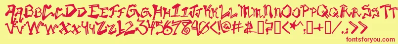 krylg   -Schriftart – Rote Schriften auf gelbem Hintergrund
