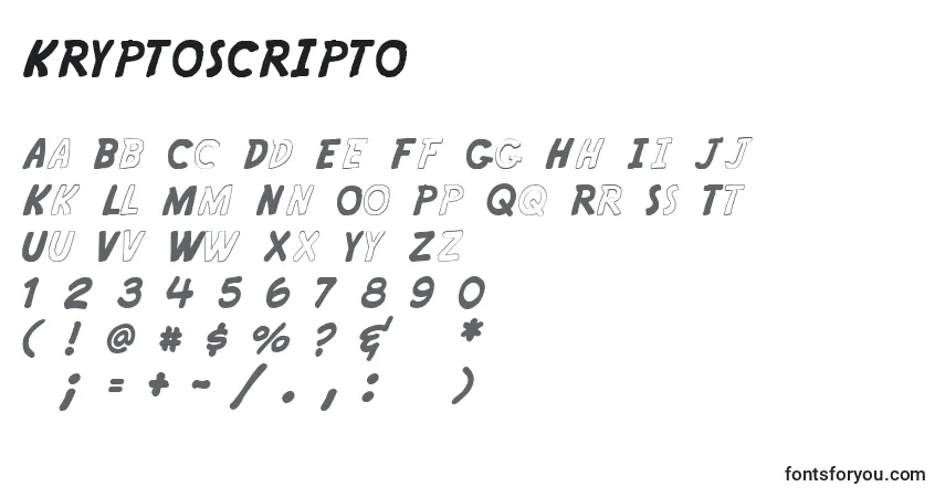 A fonte KRYPTOSCRIPTO – alfabeto, números, caracteres especiais