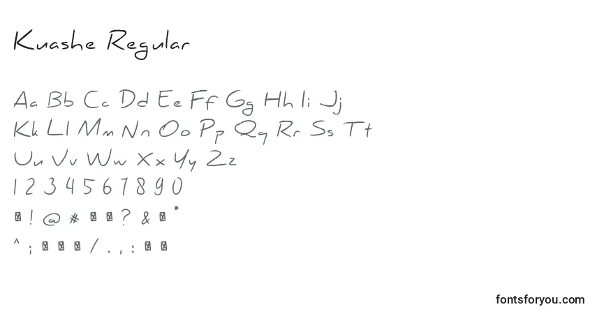 Czcionka Kuashe Regular – alfabet, cyfry, specjalne znaki